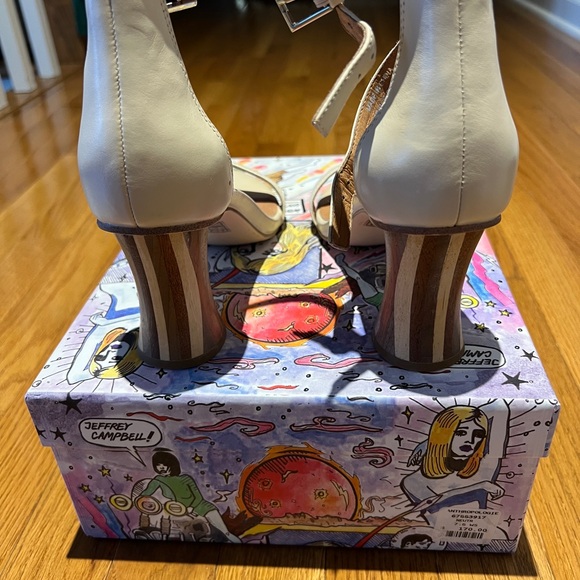 ANTHROPOLOGIE JEFFREY CAMPBELL  Striped Heel Sandal Ivory Leather Wooden Heel main image 3